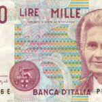 Immagine di una banconota da 1000 Lire con il metodo Montessori, simbolo di valore storico e collezionistico.