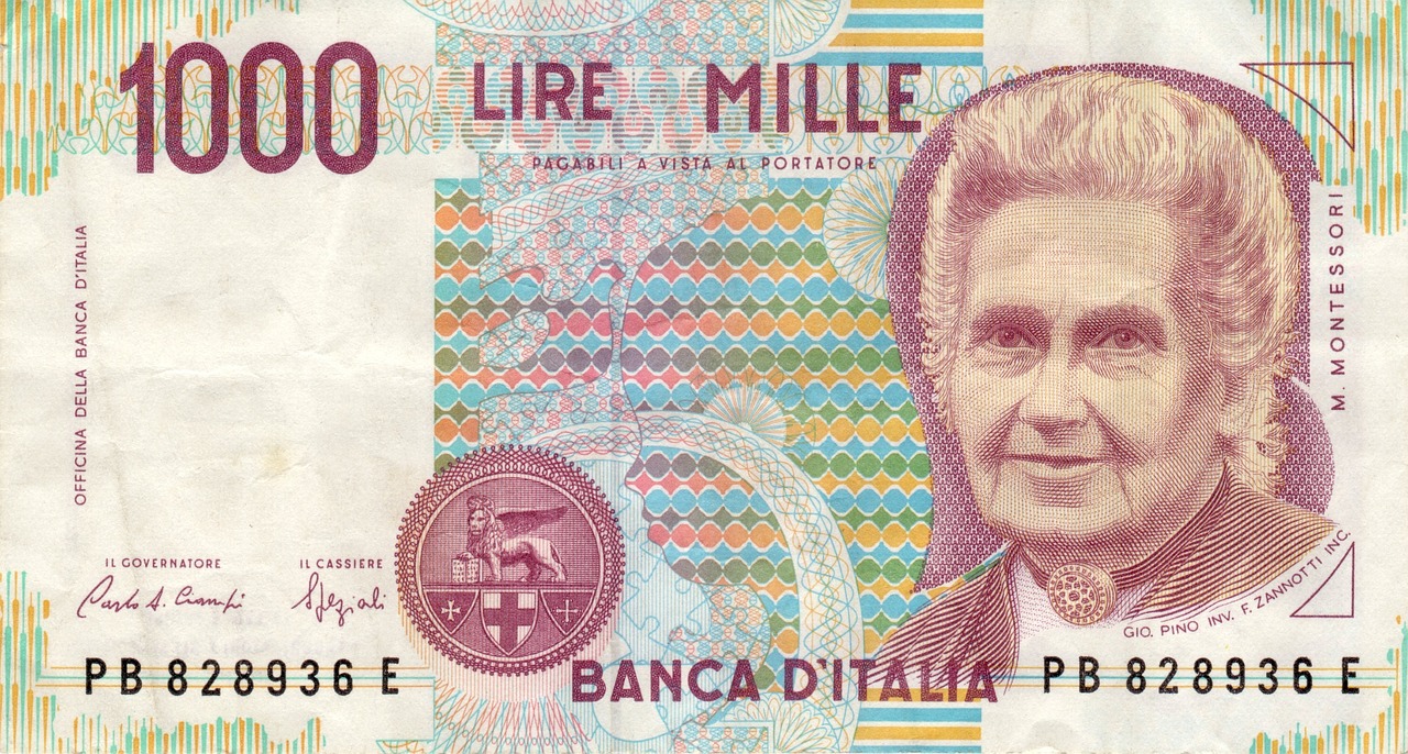 Banconota da 1000 Lire, simbolo di ricchezza, con dettagli e segni distintivi evidenti.
